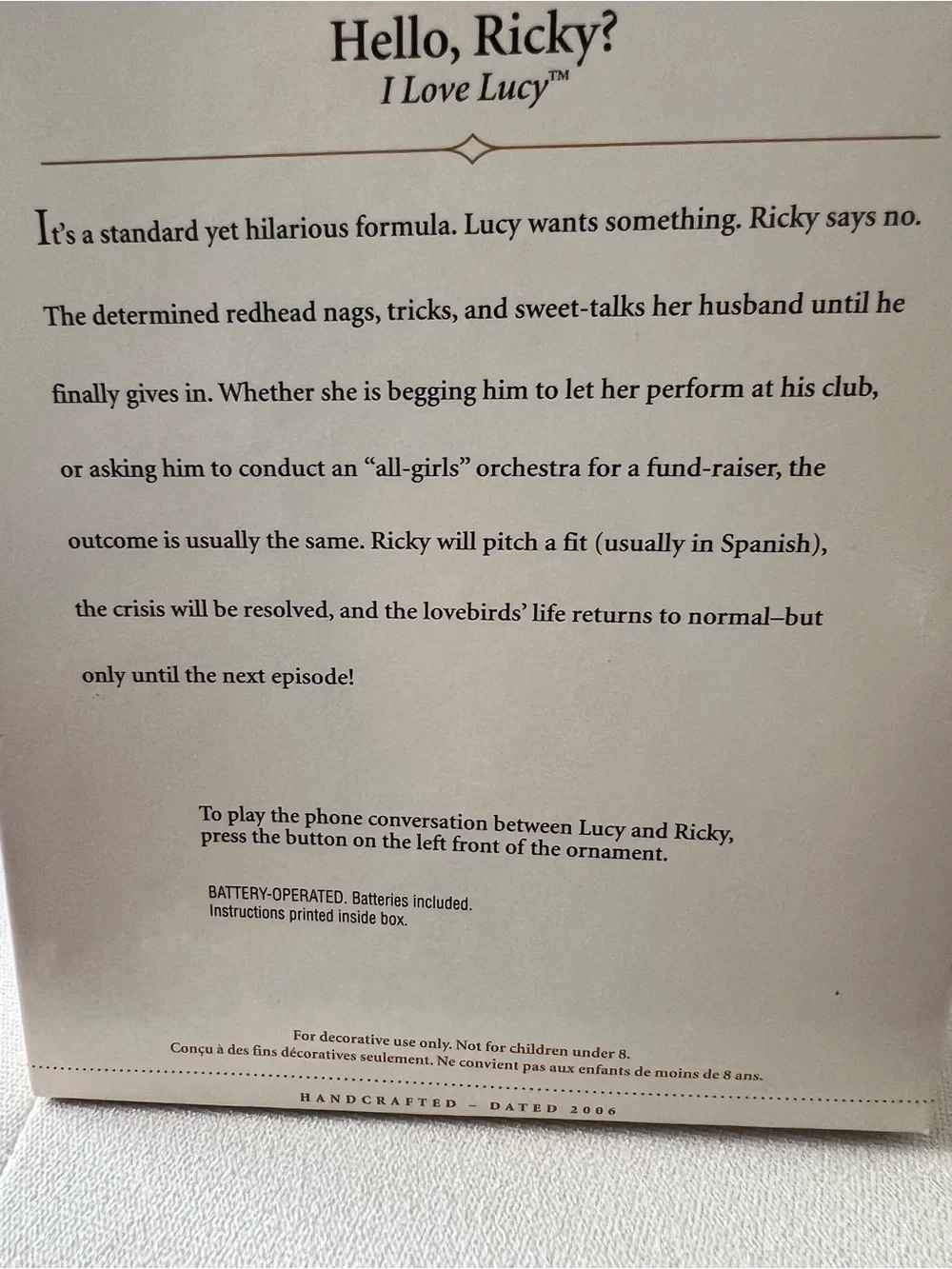 'I Love Lucy' Hello Ricky? Lucy Black Figurine Ornament